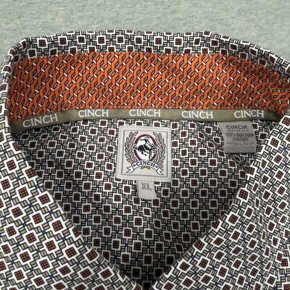 Cinch Shirt Mens XL Gray Orange Geo Pattern Western Button Up Long Sleeve Cowboy - Picture 3 of 7